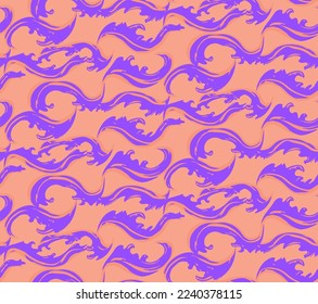 Doodle Cartoon Funny Elegant Shape Sea Wave illustration seamless pattern aqua marine sea side, swimswear, Vector art, artistic hand drawn suitable for print and decoration, textile texture wrapping 