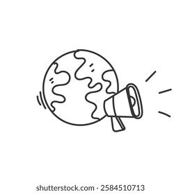 doodle cartoon globe and megaphone icon illustration