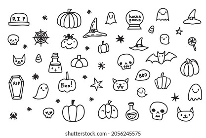 Doodle cartoon Halloween collection. Vector hand drawn isolated background