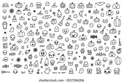 Doodle cartoon Halloween collection. Vector hand drawn isolated background