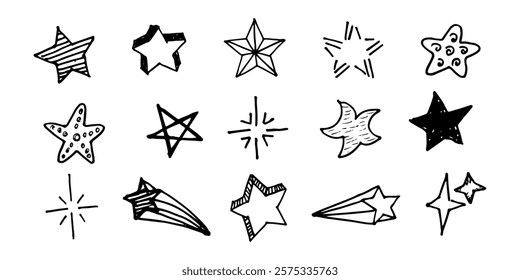 Doodle cartoon hand-drawn element of a variety of hand-drawn stars.