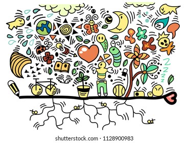 doodle cartoon happy color vector 