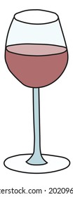 Doodle cartoon hipster style colored vector illustration. A red wine glass. Good for bar restaurant menu ads decoration, poster or card.