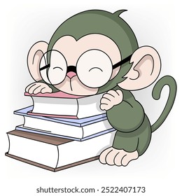 ilustração de desenho animado doodle sobre educação deve começar cedo, macaco bebê alegremente carregando uma pilha de livros de ciência