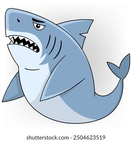 doodle cartoon illustration of animal, shark with sad face because hungry and no food