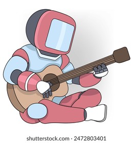 ilustración de dibujos animados de garabatos, tecnología de aprendizaje de inteligencia artificial, un robot está sentado tocando una guitarra y componiendo una canción