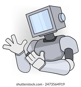 doodle cartoon illustration of artificial intelligence embedded in a computer, future advanced technology pc robot