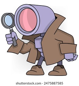 doodle ilustración de dibujos animados de aprendizaje de inteligencia artificial, robot binocular busca información para datos de Clientes