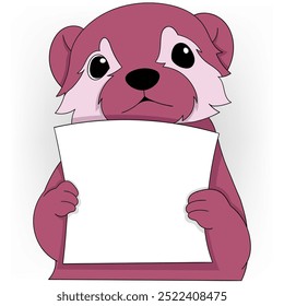 doodle cartoon illustration of cute animals, cute civet holding blank paper for quote template