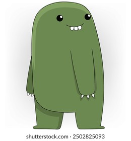 doodle cartoon illustration of cute creature, strange green monster showing innocent expression