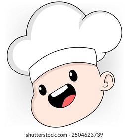 doodle cartoon illustration emblem, simple draw, chef wearing hat for cooking