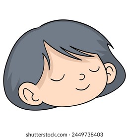 doodle cartoon illustration, The head of the short-haired girl was sleeping