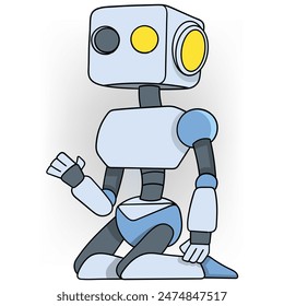 doodle cartoon illustration of mechanical robot technology that could be useful in the future, a damaged robot is waiting for repairs