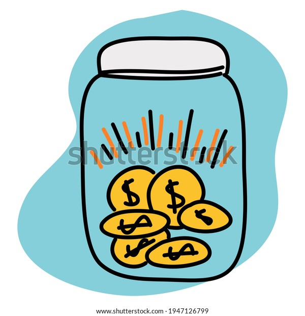 Doodle Cartoon Illustration Shining Coin Jar Stock Vector (Royalty Free ...