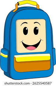 Doodle cartoon illustration of a smiling school bag character, symbolizing back to school excitement and education