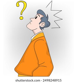 Ilustración de dibujos animados de Doodle de actividad de pensamiento que resuelve problemas, el empresario está soñando despierto pensando en la mejor estrategia de negocios para obtener altas ganancias