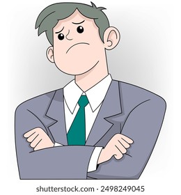doodle cartoon illustration of thinking activity solving problems, businessman is daydreaming thinking about the best business strategy to get high profit