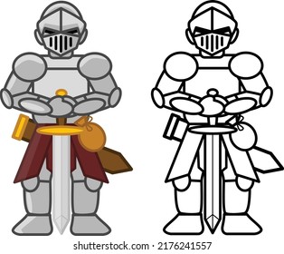 doodle cartoon illustration vector design of Medieval's Knight. Good illustration for, books, colouring or drawing book, children book, story book, kid's magazine, thread blog, animation, and etc.