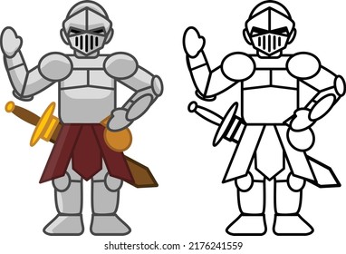 doodle cartoon illustration vector design of Medieval's Knight. Good illustration for, books, colouring or drawing book, children book, story book, kid's magazine, thread blog, animation, and etc.
