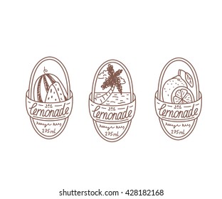 Doodle cartoon lemonade labels. Hand drawn vector illustration. 