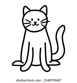 Doodle cartoon line illustration of cute cat. Graphic doodle sketch of cute kitten