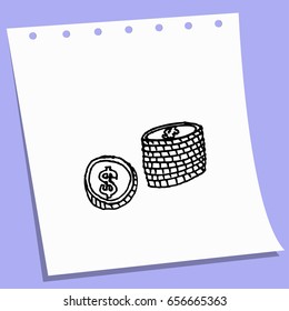 doodle cartoon money coin stack sketch vector illustration