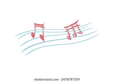 Doodle cartoon music notes stave design editable background vector image