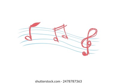 Doodle cartoon music notes stave design editable background vector image