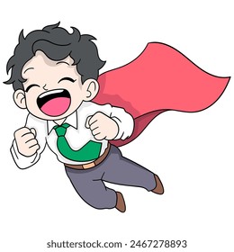 doodle cartoon people expression, happy workers flying like superman because it's payday