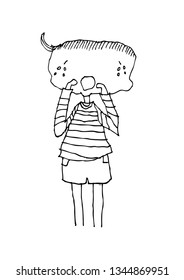 doodle cartoon a sad boy