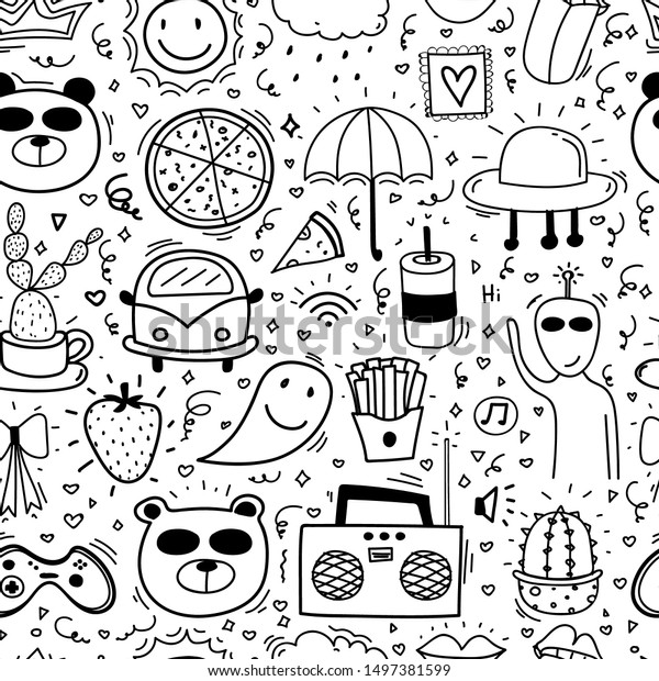 Doodle Cartoon Seamless Pattern Background Kid Stock Vector (Royalty ...