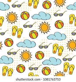 Doodle cartoon seamless pattern summer holiday concept, vector format