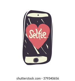 Doodle cartoon selfie hand-lettering. Handmade vector calligraphy. Grunge style