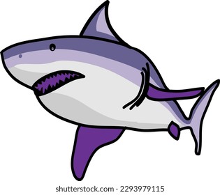 Doodle Cartoon of Shark Swimming Through The Ocean Waves, Ideal for Children's Book Illustrations, Designs and Merchandise.
