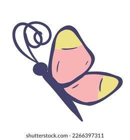 Doodle cartoon simple butterfly side view