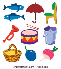 Doodle cartoon simple objects set vector illustration