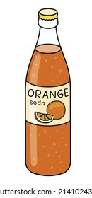 Doodle cartoon style bottle of orange soda orangeade. Refreshing soft drink, cocktail ingredient. For card, stickers, posters, bar menu or cook book recipe.