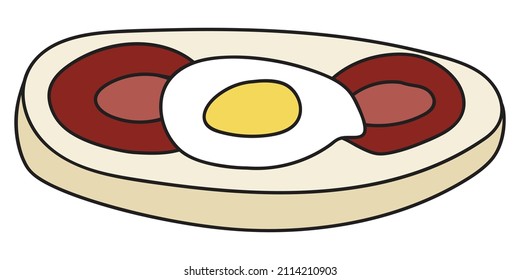 Doodle cartoon style bruschetta tapas canape appetizers with tomato and egg. Bar restaurant menu ads, card, farmers market food decor, website design.