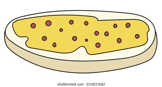 Doodle cartoon style bruschetta tapas canape appetizers with butter spread and caviar. Bar restaurant menu ads, card, farmers market food decor, website design