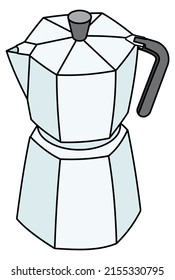 Doodle cartoon style moka pot coffe maker. For card, stickers, posters, bar menu or cook book recipe