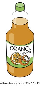 Doodle cartoon style orange juice in a bottle. Refreshing healthy natural drink, cocktail ingredient. For card, stickers, posters, bar menu or cook book recipe.