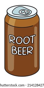 Doodle cartoon style root beer in a can. Traditional refreshing soft or alcohol drink, cocktail ingredient. For card, stickers, posters, bar menu or cook book recipe.