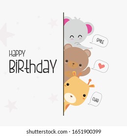Doodle cartoon style,Template background design saying happy birthday,doodle animal