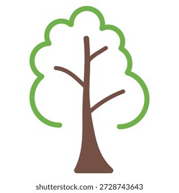 Doodle Cartoon Baum Symbol mit grünem Laub und braunem Stamm Design