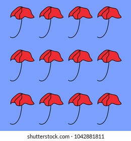 doodle cartoon umbrella red pattern blue background 