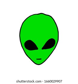 doodle cartoon vector hand drawn sketch illustration of green alien head