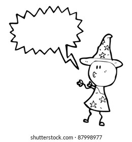 doodle cartoon of a wizard casting a spell
