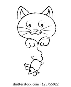 Doodle cat catching mouse