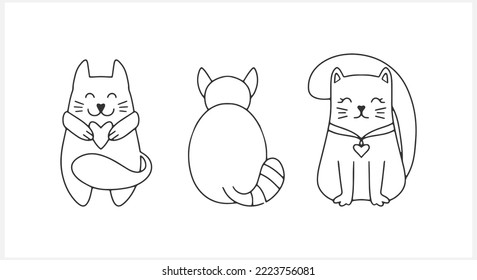 Doodle cat clipart. Hand drawn art line. Sketch animal. Coloring page book. Vector stock illustration. EPS 10