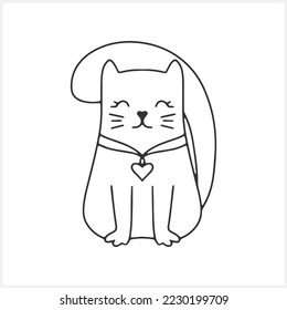Doodle cat clipart. Hand drawn art line. Sketch animal. Coloring page book. Vector stock illustration. EPS 10
